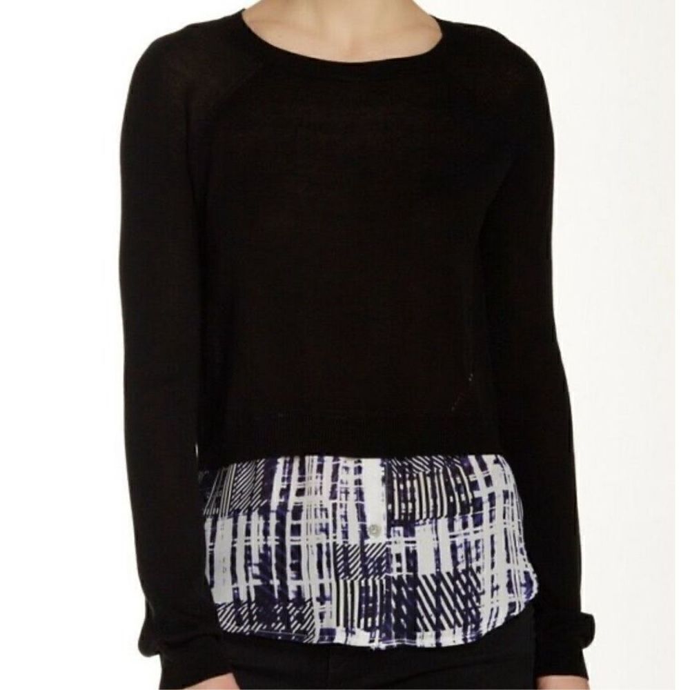 Parker Liff Black Abstract Shirt Tail Sweater Combo Silk Sweater Women’s Size XS